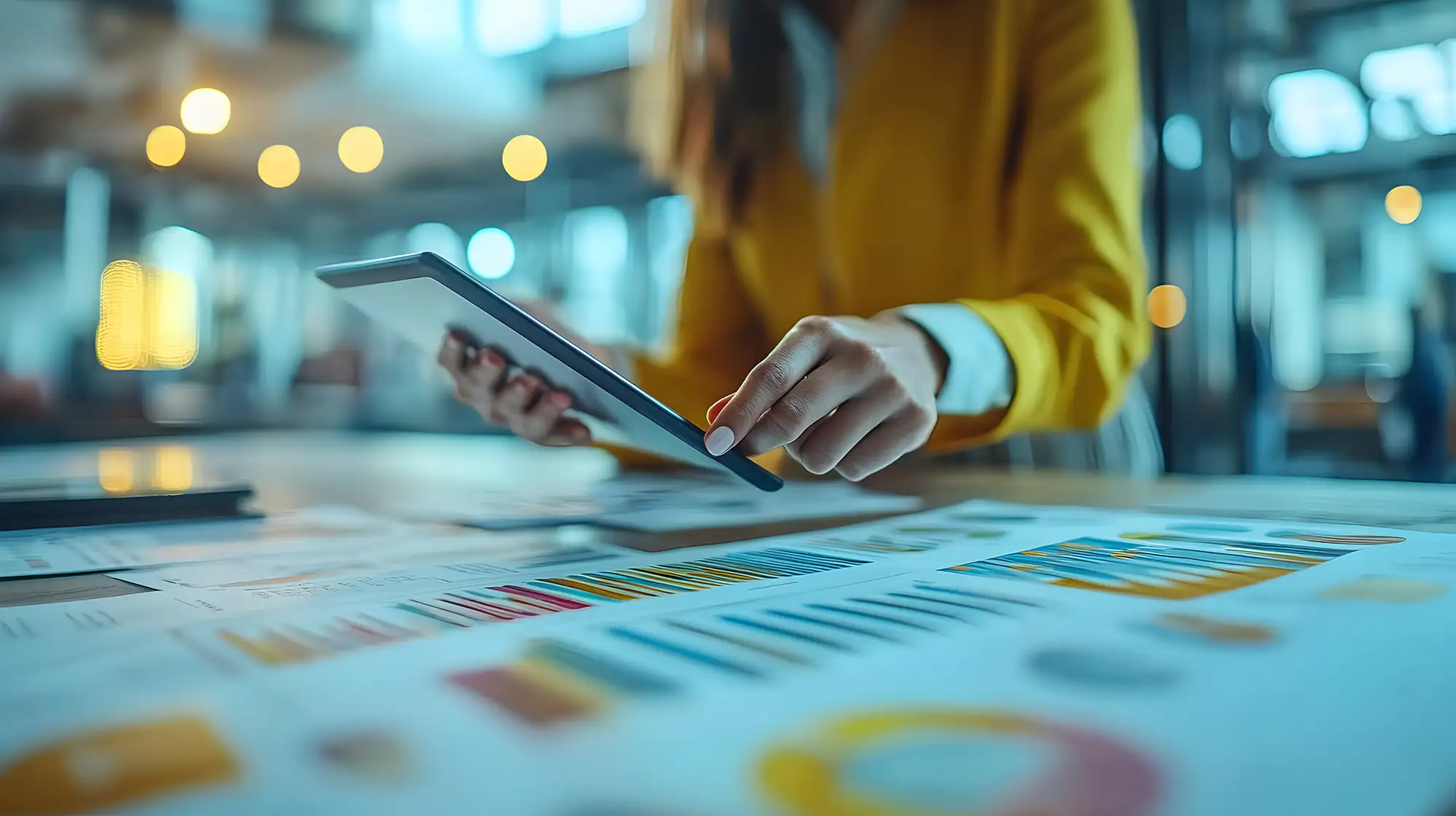 Marketing team reviewing digital plans together on a tablet